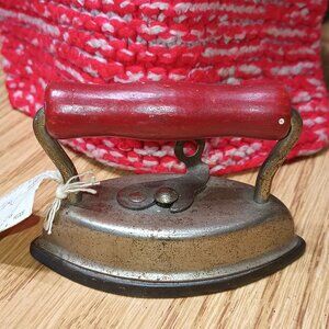 Antique Small Dover Sleeve Double-Pointed Sad Iron with Red Wooden Handle